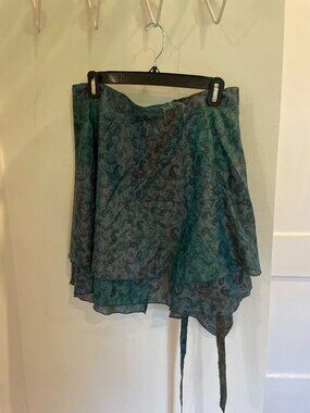 Green Silk Wrap Skirt with Beautiful Paisley print
